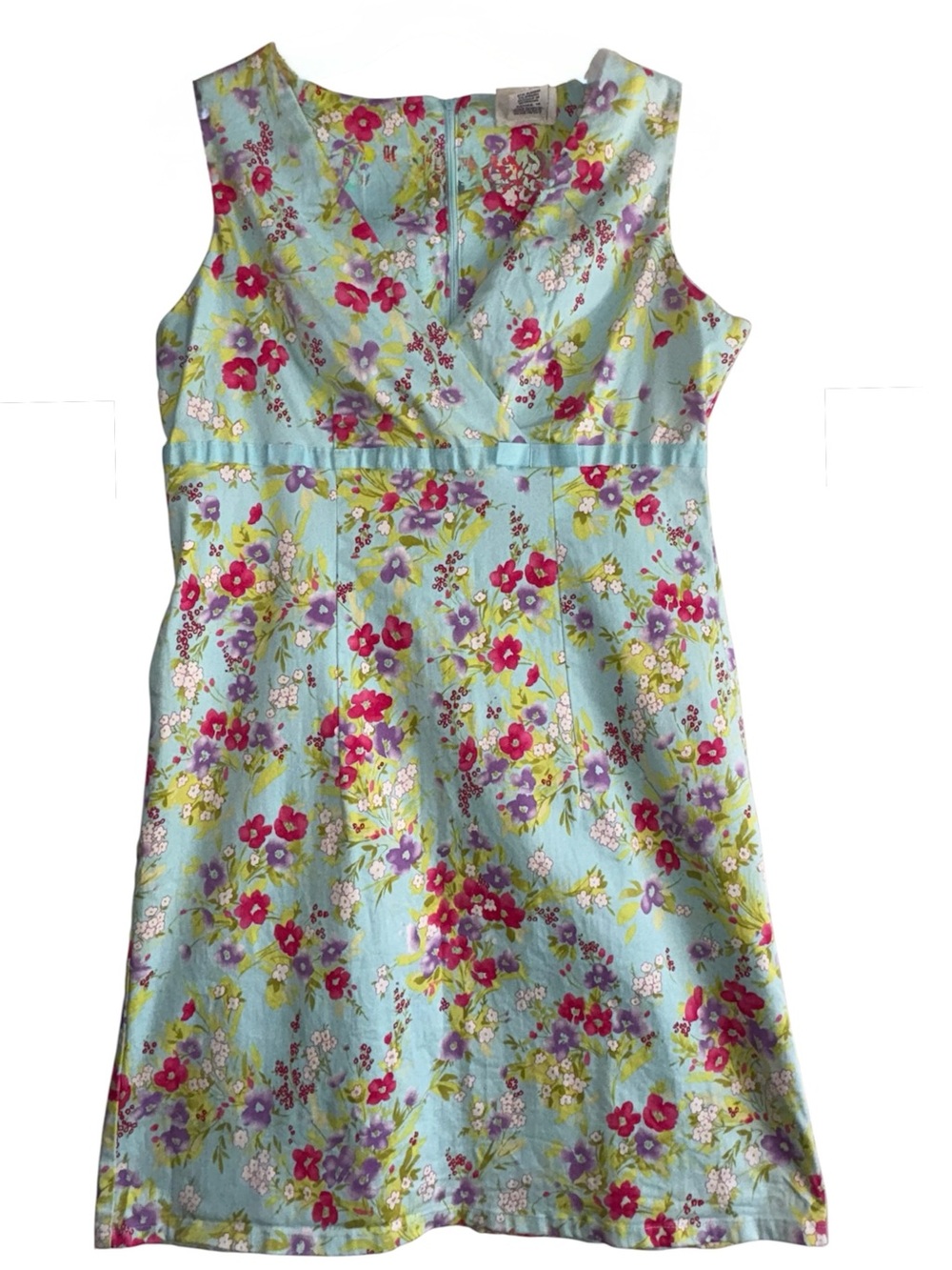 Faded Glory Light Blue Floral V-Neck Sundress